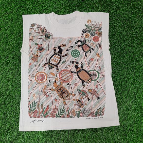 Vintage 90s Churinga Cutoff Shirt Medium 20x24 White Cropped - Picture 1 of 10